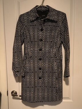 Jacob Black and White Patterned Long Sleeve Dress Coat